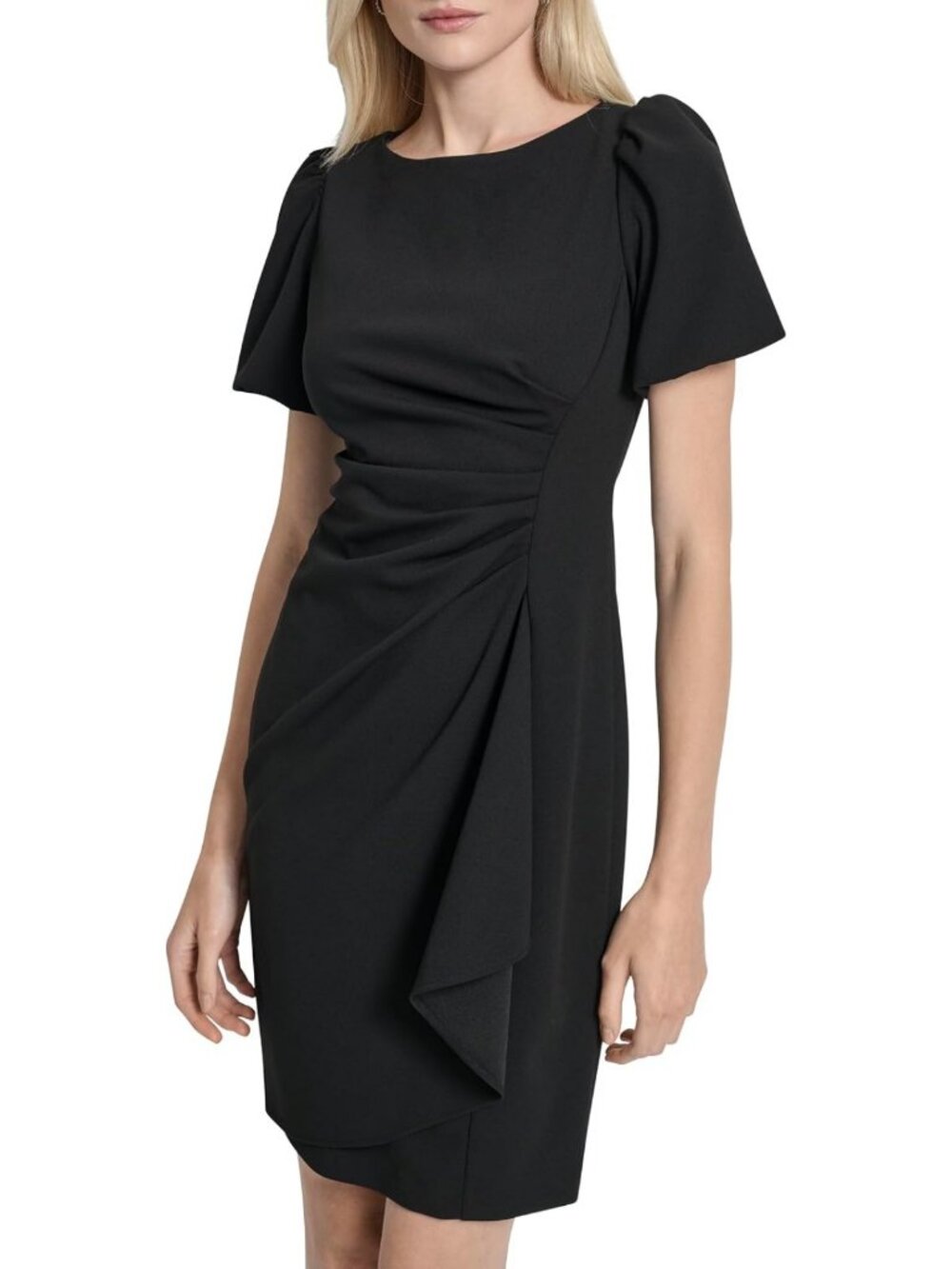 Chic Women's Short Sleeve Boat Neck Dress with Side Ruching - Perfect for Any